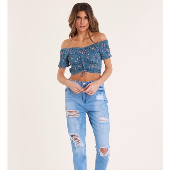 PRINT SMOCKED TOP BLUE NEW - Picture 2 of 4